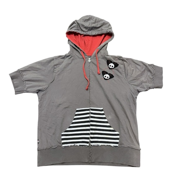 Vintage Y2K Skelanimals Goth Zip Up Short Sleeve Hoodie - Picture 1 of 7